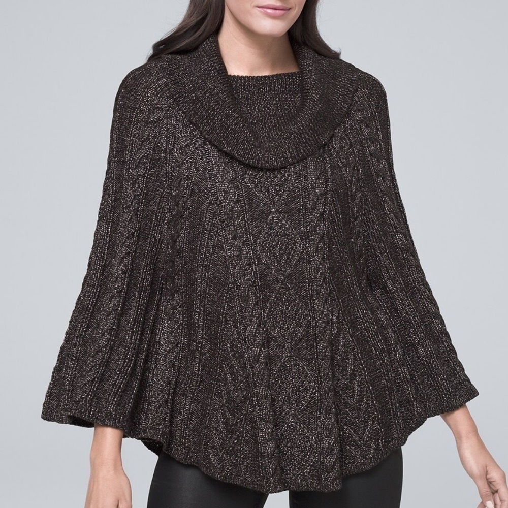 NEW White House Black Market Cable Knit Poncho Black/Silver